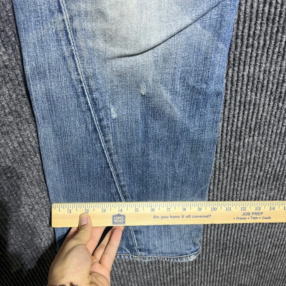 True Religion Joey Jeans Mens 32 Blue Distressed Flare Twisted Seam Made in USA